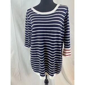 Women's Size Large‎ Navy Blue White Red Stripe Lightweight Sweater Nautical